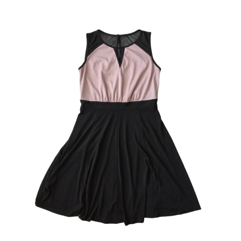 Enfocus Studio Black Pink Mesh Fit & Flare Above Knee Cocktail Dress Women's 10